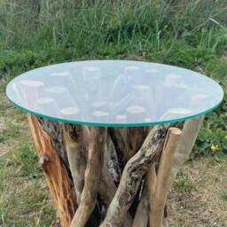 Handmade Driftwood Coffee Table With Glass Top - 40cm Tall, 50cm Diameter - thumbnail 3