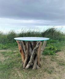 Handmade Driftwood Coffee Table With Glass Top - 40cm Tall, 50cm Diameter - thumbnail 4