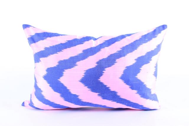 Ikat Silk Velvet Pillow 16x24 - Handmade Boho Cushion Cover Turkish Home Decor Accent - image 1