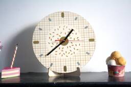 Wooden Geometric Clock, Memphis Design Style, Poplar Wood, Original Home Decor, Gold Silver Inlays, Round Shape 11 Inch - thumbnail 1