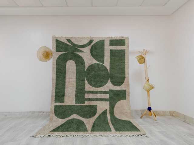 Modern Moroccan Rug - Olive Green & Creamy Handmade Wool Shag Area Rug, Beni Ourain Inspired Carpet - image 1