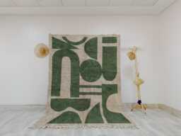 Modern Moroccan Rug - Olive Green & Creamy Handmade Wool Shag Area Rug, Beni Ourain Inspired Carpet