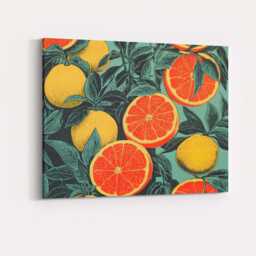 Retro Grapefruit Lemon & Citrus Botanical Pattern Canvas Wall Art Print Decor Picture Ready To Hang - thumbnail 4