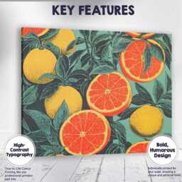 Retro Grapefruit Lemon & Citrus Botanical Pattern Canvas Wall Art Print Decor Picture Ready To Hang - thumbnail 1