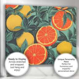Retro Grapefruit Lemon & Citrus Botanical Pattern Canvas Wall Art Print Decor Picture Ready To Hang - thumbnail 3