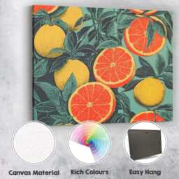 Retro Grapefruit Lemon & Citrus Botanical Pattern Canvas Wall Art Print Decor Picture Ready To Hang - thumbnail 2