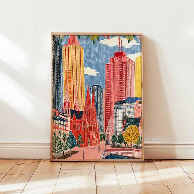 Melbourne Poster, Wall Art, Prints, City Skyline Australia Travel Print, Modern Decor - image 1