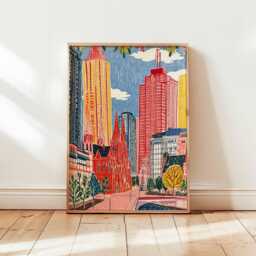 Melbourne Poster, Wall Art, Prints, City Skyline Australia Travel Print, Modern Decor - thumbnail 1