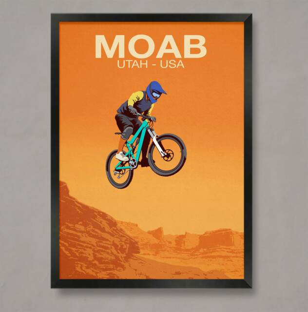 Moab Mountain Bike Trail Art Print Utah Usa - Digital Painting - image 1