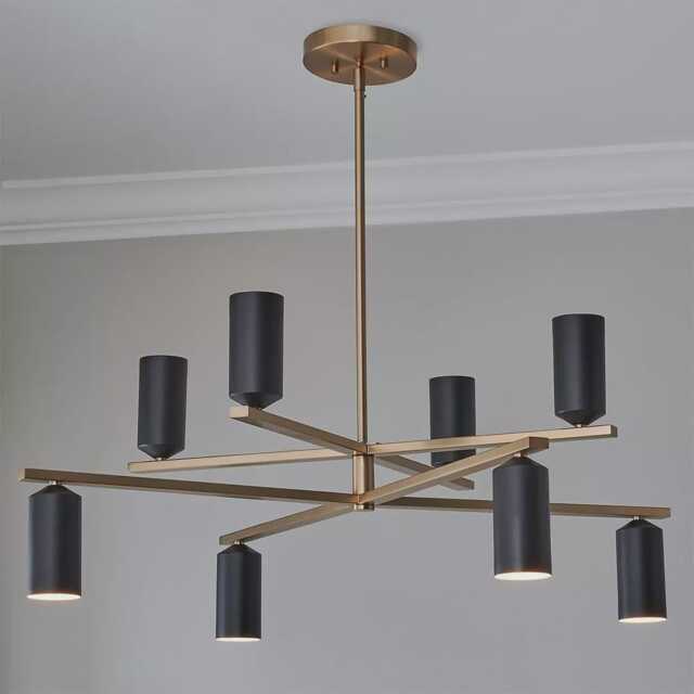 1950's Mid Century Ulrich Chandelier - 8 Light Celling Flush Mount Fixture Pendant Cosmic Duo Regolith Modern Brass - image 1