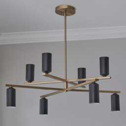 1950's Mid Century Ulrich Chandelier - 8 Light Celling Flush Mount Fixture Pendant Cosmic Duo Regolith Modern Brass - thumbnail 3
