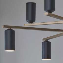 1950's Mid Century Ulrich Chandelier - 8 Light Celling Flush Mount Fixture Pendant Cosmic Duo Regolith Modern Brass - thumbnail 2