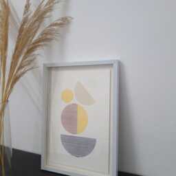 Mid-Century Modern Embroidery On Paper, Geometric Wall Art - thumbnail 2