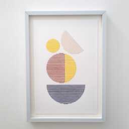 Mid-Century Modern Embroidery On Paper, Geometric Wall Art - thumbnail 3