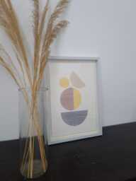 Mid-Century Modern Embroidery On Paper, Geometric Wall Art - thumbnail 1