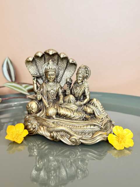 Brass Vishnu Lakshmi Statue Laxmi Narayana Swami Idol Divine Narayan & Sculpture Sheshanaga Home Temple Decor Gifts - image 1