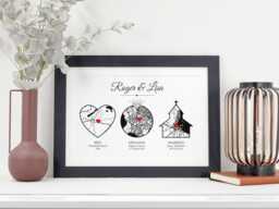 Met Engaged Married Map Print - Personalised Wedding Anniversary Gift Custom Location Art With Three Special Places Va204 - thumbnail 1