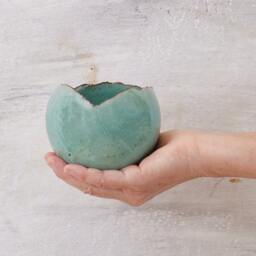 Set Of 3 Turquoise Handmade Eclectic Ceramic Planters, Unique Bohemian Home Decor, Indoor Decorative Planters - thumbnail 3