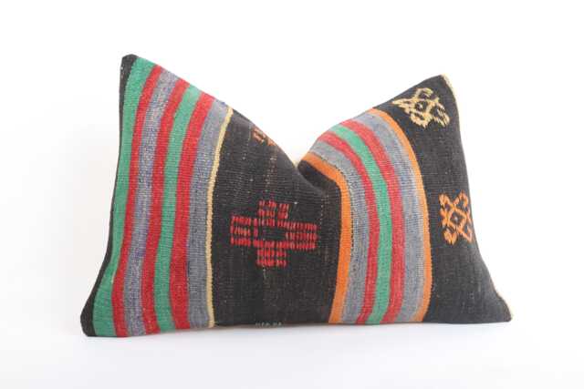 Handwoven Turkish Kilim Lumbar Pillow Bohemian Home Decor - 16x24 Inch - image 1