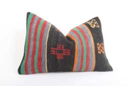 Handwoven Turkish Kilim Lumbar Pillow Bohemian Home Decor - 16x24 Inch - thumbnail 1