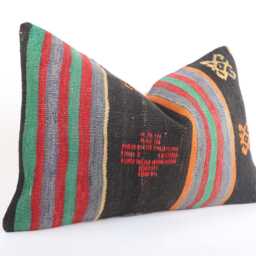 Handwoven Turkish Kilim Lumbar Pillow Bohemian Home Decor - 16x24 Inch - thumbnail 3