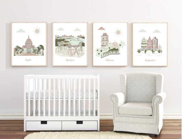 Personalized Travel Nursery Prints Custom Kids Room Wall Art - Set Of 4 - image 1