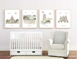 Personalized Travel Nursery Prints Custom Kids Room Wall Art - Set Of 4 - thumbnail 1