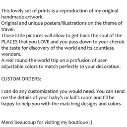 Personalized Travel Nursery Prints Custom Kids Room Wall Art - Set Of 4 - thumbnail 2