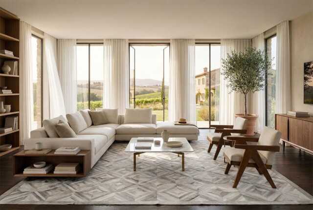 Gray Diamond Patchwork Cowhide Rug - Hair-On-Hide Leather Area - image 1