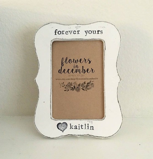 Personalized Wedding Picture Frame Forever Yours, Hand Stamped 4x6 Photo - image 1