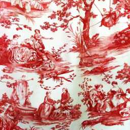 Red Ivory Toile Curtains, French Country Style Drapery Panels - thumbnail 4