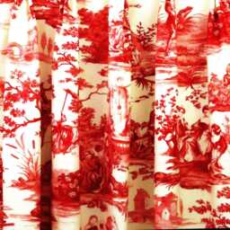 Red Ivory Toile Curtains, French Country Style Drapery Panels - thumbnail 3