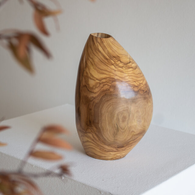 Handmade Olive Wood Vase Japanese Minimalist Home Decor - image 1