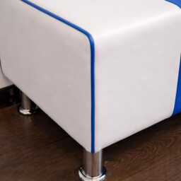 American Diner Bench Blue & White Faux Leather Footstool With Cushion - thumbnail 3