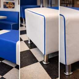 American Diner Bench Blue & White Faux Leather Footstool With Cushion - thumbnail 2