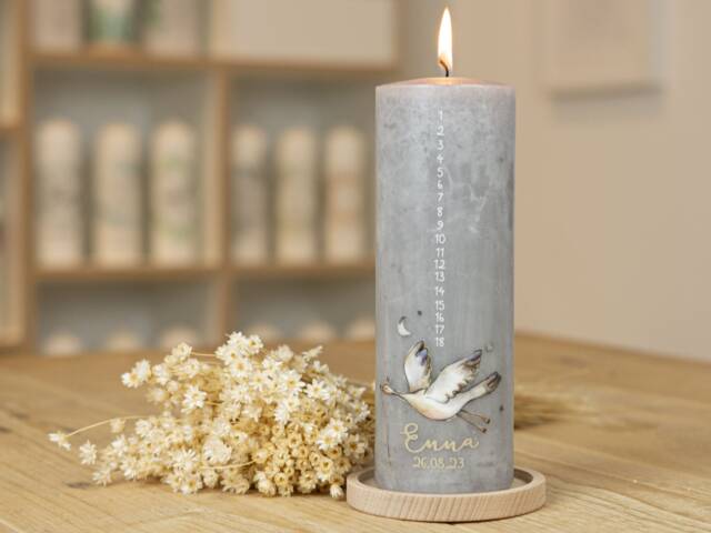 Baby Birthday Candle - Enna With Number Line & A Beautiful Swan With Cross - image 1