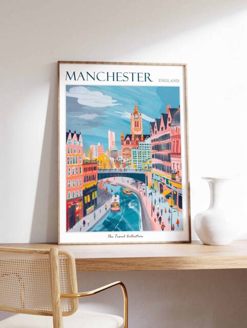 Manchester Travel Poster Colorful Cityscape Art Print - image 1