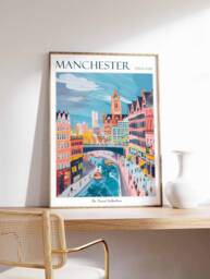 Manchester Travel Poster Colorful Cityscape Art Print - thumbnail 1