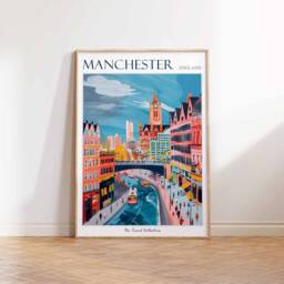 Manchester Travel Poster Colorful Cityscape Art Print - thumbnail 3