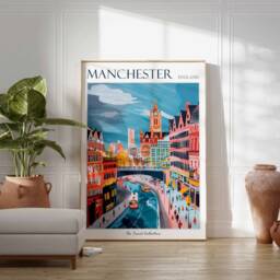 Manchester Travel Poster Colorful Cityscape Art Print - thumbnail 2