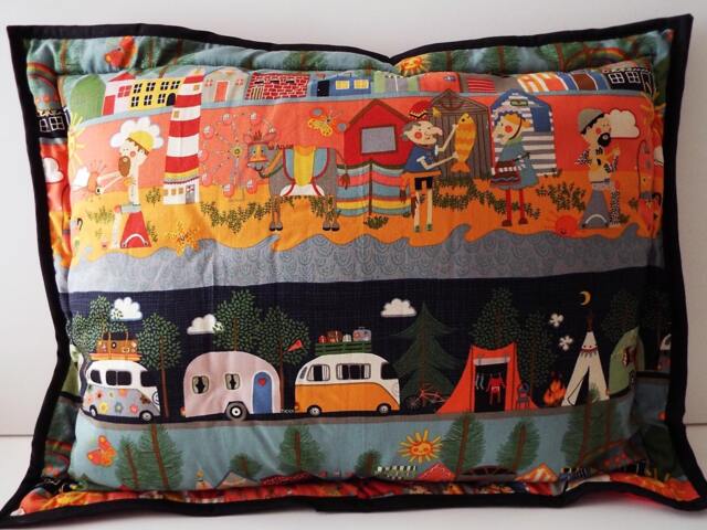 "Pillow Retro Caravan Camping Cotton Fleece Back 17"" X 23" - image 1