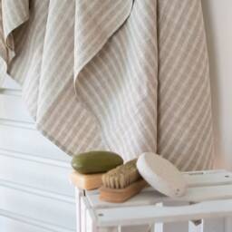 striped Natural Linen Body Towels Large Bath Sheets Pre Washed Throw Flat Beach New Home Present For Men - thumbnail 3