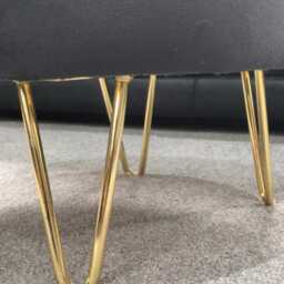steel Grey Velvet Footstool - Round Ottoman With Golden Legs - thumbnail 3