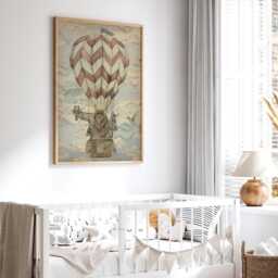 Hot Air Balloon Animal Print - Vintage Nursery Wall Art With Lion, Giraffe & Zebra Whimsical Baby Room Decor - thumbnail 3