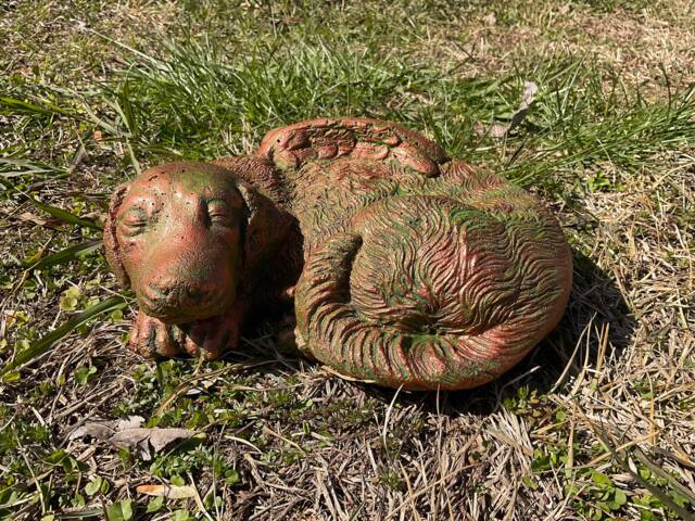 Angel Dog Hand Painted Aged Bronze Concrete Memorial Garden Statue - image 1