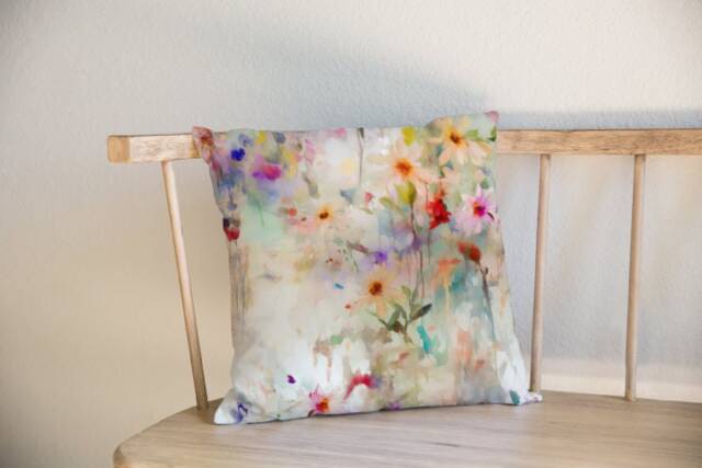 Floral Abstract Cushion Cover Home Decor Meadow Pillow Watercolour - image 1