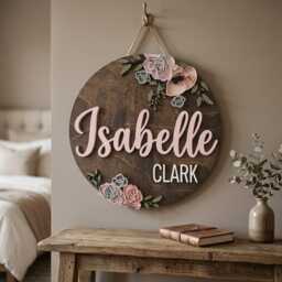 Personalized Floral Nursery Name Sign, Custom Wooden Baby Girl Plaque, Boho Flower Wall Decor, Shower Gift - thumbnail 3