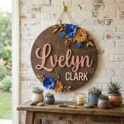 Personalized Floral Nursery Name Sign, Custom Wooden Baby Girl Plaque, Boho Flower Wall Decor, Shower Gift - thumbnail 2