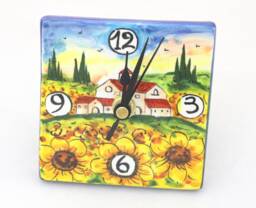 Italian Ceramic Desk & Wall Clock With Tuscan Sunflowers, Hand Painted Table Made in Italy - thumbnail 1