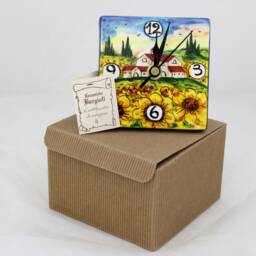 Italian Ceramic Desk & Wall Clock With Tuscan Sunflowers, Hand Painted Table Made in Italy - thumbnail 3